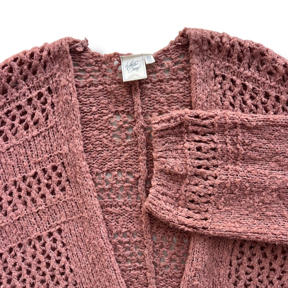 White Crow XS Dusty Rose Pink Open Fr Pointelle Knit Cardigan Sweater Balletcore